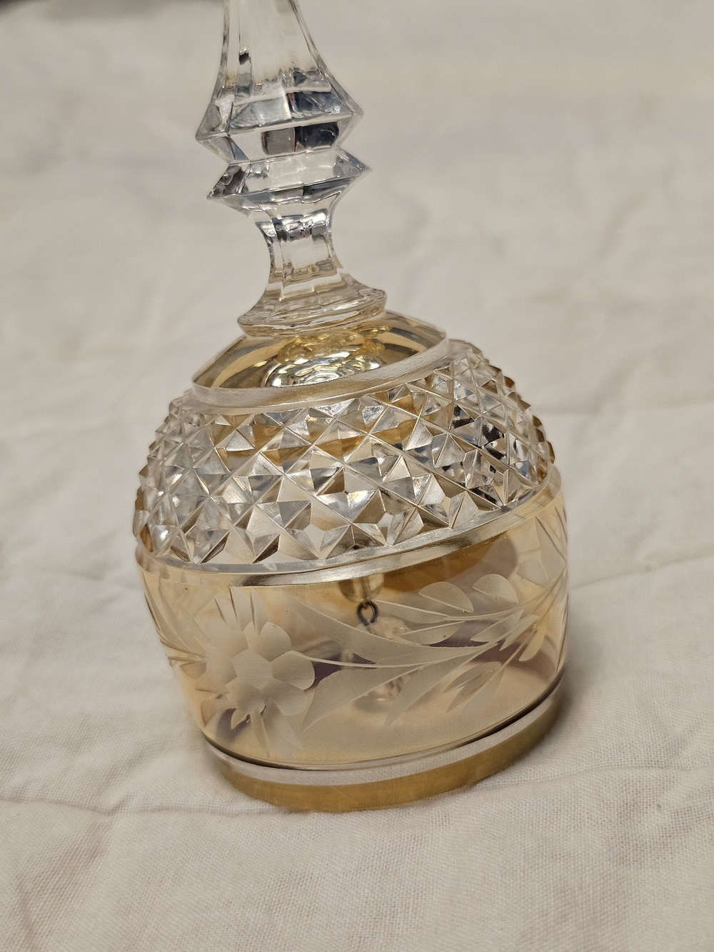 Vintage Cut Crystal Hand Bell with Etched Floral - Picture 2 of 4
